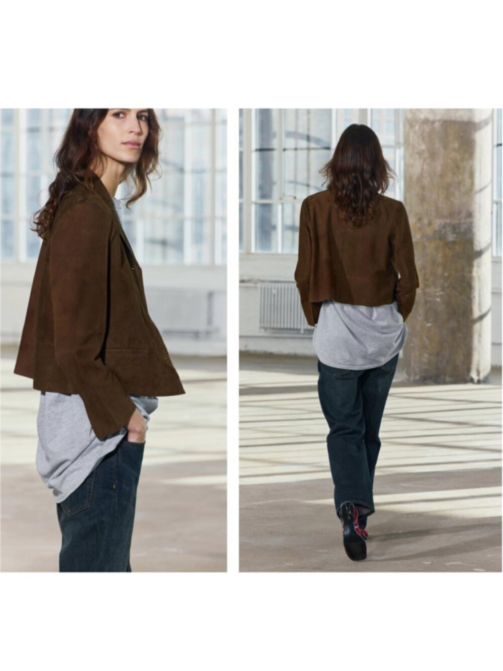 NEW Zara | Suede Leather Button-down Blazer In Black - Picture 11 of 15